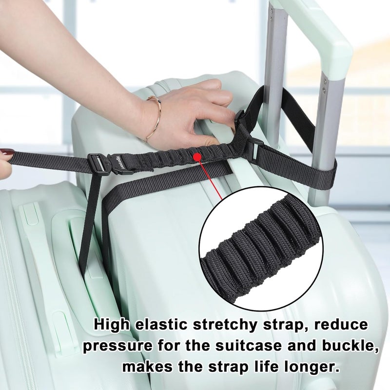Vigorport Luggage Straps, Metal Luggage Connector Straps for Suitcases, Stretchable Add a Bag Adjustable Accessories Travel Belts (Black, Large) - Image 2
